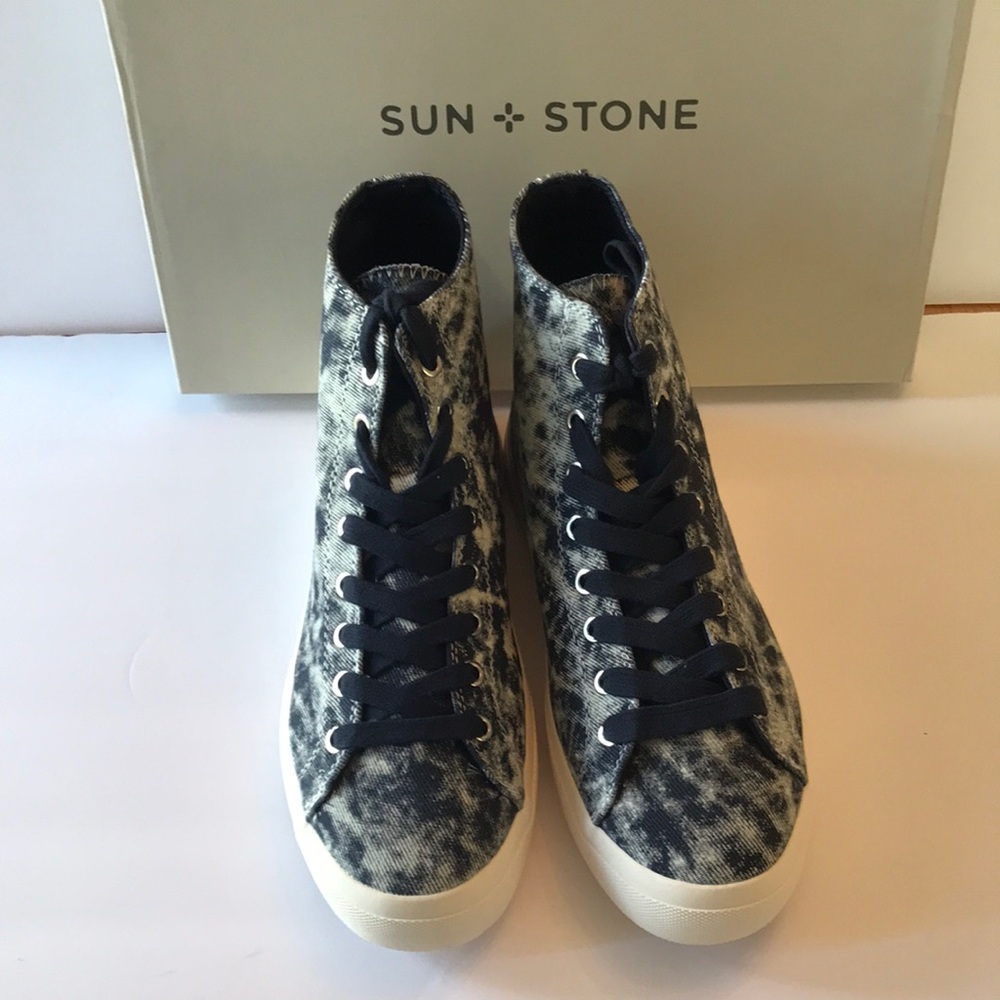 SUN STONE Mens Navy Tie Dye Comfort Round Toe Lace-Up Sneakers Shoes Size 7.5